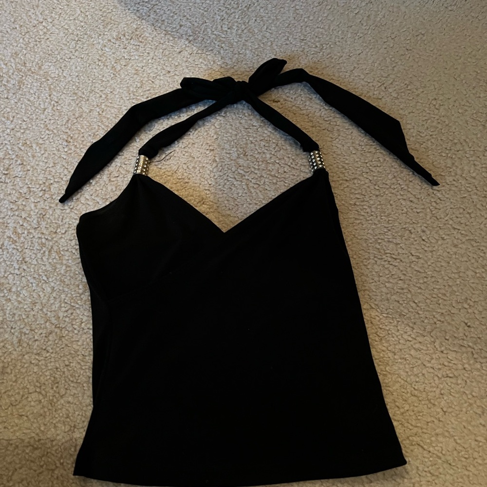 Criss Cross Halter Top with Rhinestone Details
